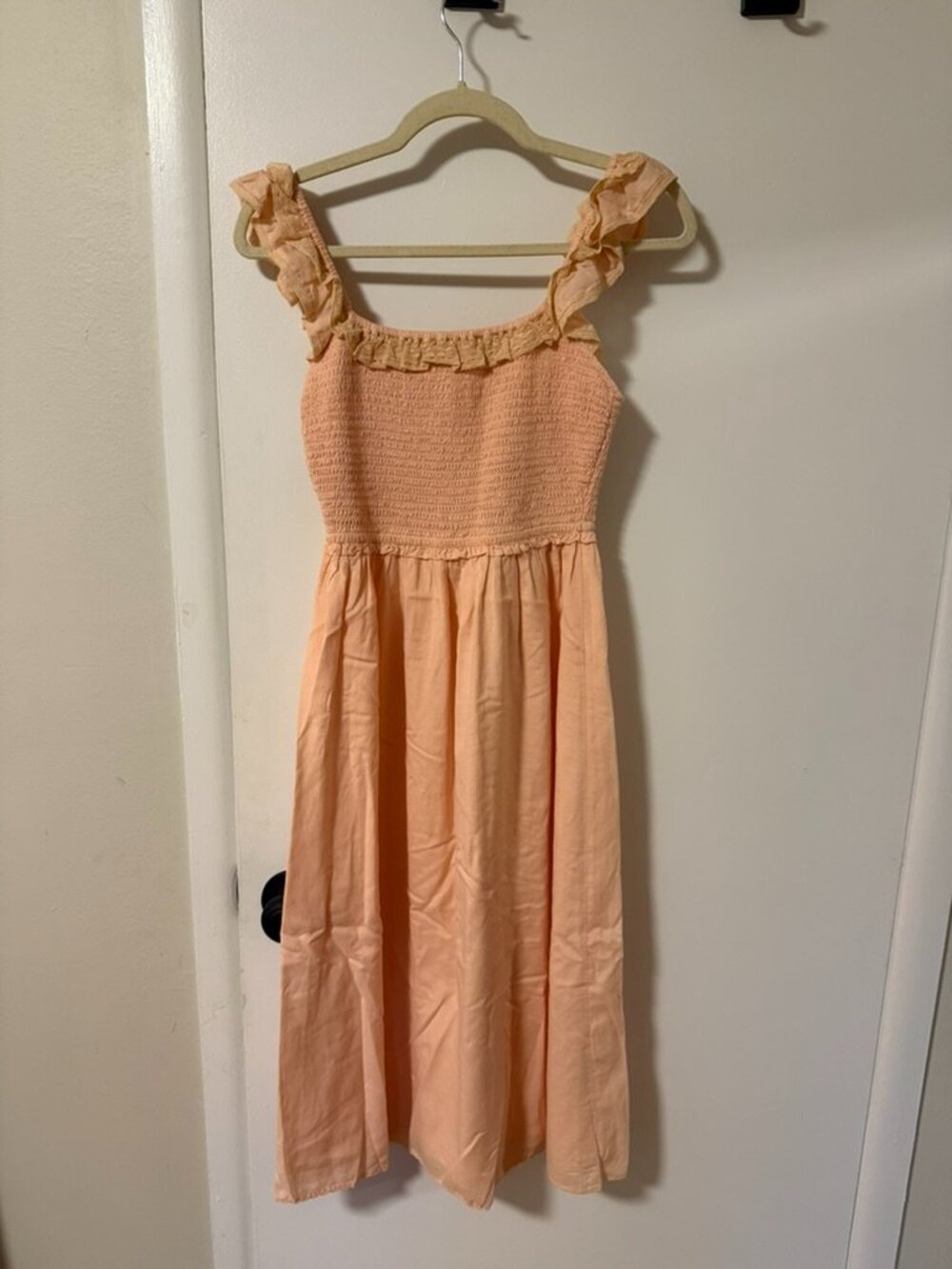 Aritzia Wilfred Reminisce Smocked Midi Dress Coral Blush Size Small
